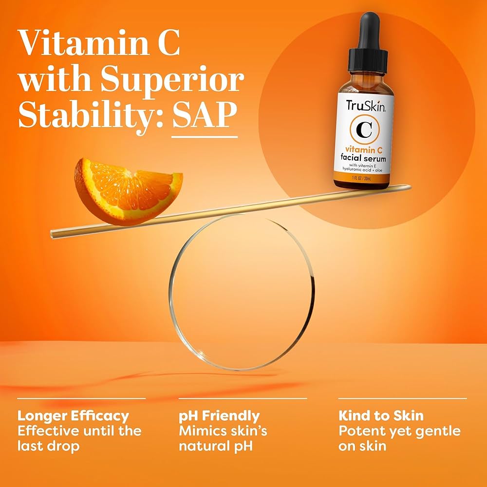 TruSkin Vitamin C Serum For Face – Anti Aging Formula with Vitamin C, Hyaluronic Acid, Vitamin E – Brightening Serum – Improve Appearance of Dark Spots, Tone, Fine Lines & Wrinkles, 1 Fl Oz