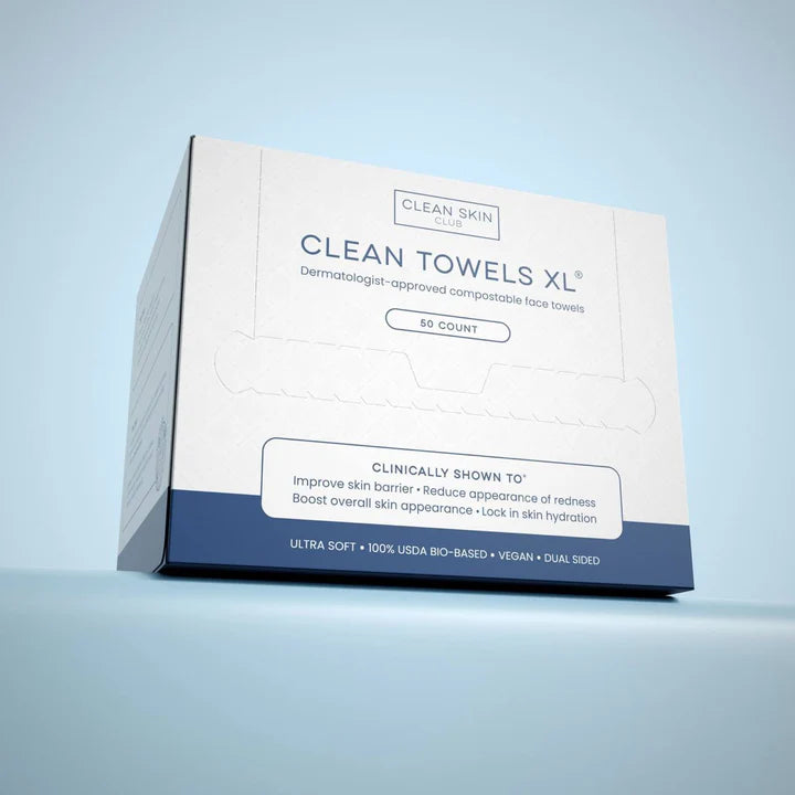 Clean Skin Club Clean Towels XL™, 100% USDA Biobased Face Towel, Disposable Face Towelette, Eczema Association Accepted, Makeup Remover Dry Wipes, Ultra Soft, 50 Ct, 1 Pack